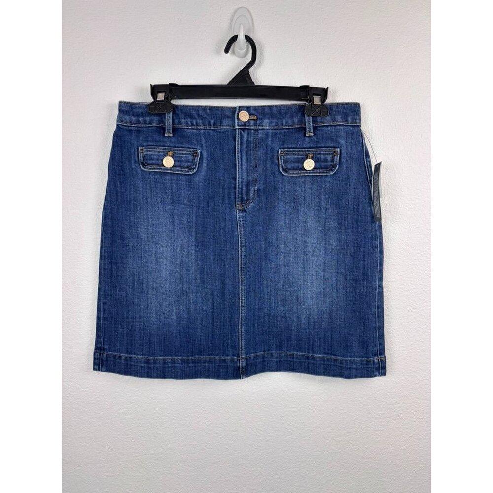 Talbots women's 8 medium wash denim a-line mini skirt NWT casual‎